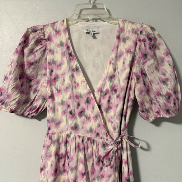 Paris Atelier & Other Stories Pink Watercolor Floral Cotton Wrap Midi Dress 8 - Picture 2 of 12